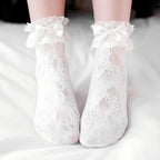 French Vintage Lace Ruffle Crew Socks - Romantic Hollow-Out Knit