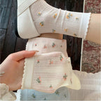 Dainty Floral Lace Ruffle Crew Socks - Ribbed Slouch Balletcore Knit