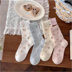 Dainty Floral Lace Ruffle Crew Socks - Ribbed Slouch Balletcore Knit