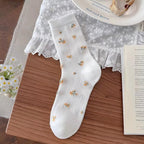 Dainty Floral Lace Ruffle Crew Socks - Ribbed Slouch Balletcore Knit