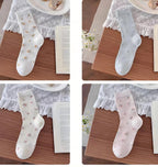 Dainty Floral Lace Ruffle Crew Socks - Ribbed Slouch Balletcore Knit