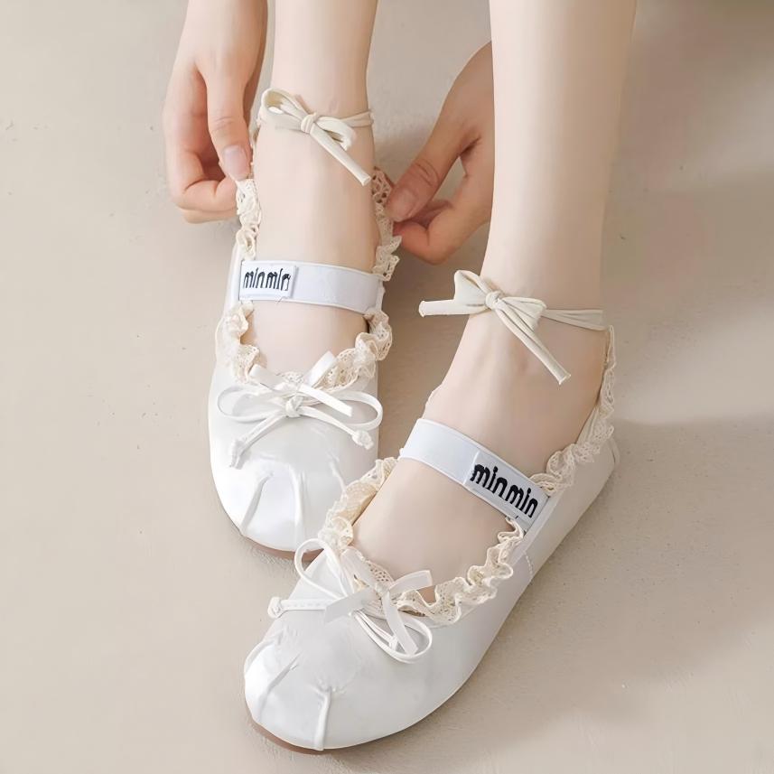 Balletcore Lace Ruffle Boat Socks - Ribbon Strappy No-Show Flat Liner