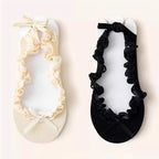 Balletcore Lace Ruffle Boat Socks - Ribbon Strappy No-Show Flat Liner
