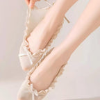 Balletcore Lace Ruffle Boat Socks - Ribbon Strappy No-Show Flat Liner