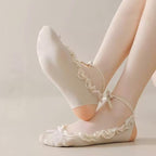 Balletcore Lace Ruffle Boat Socks - Ribbon Strappy No-Show Flat Liner