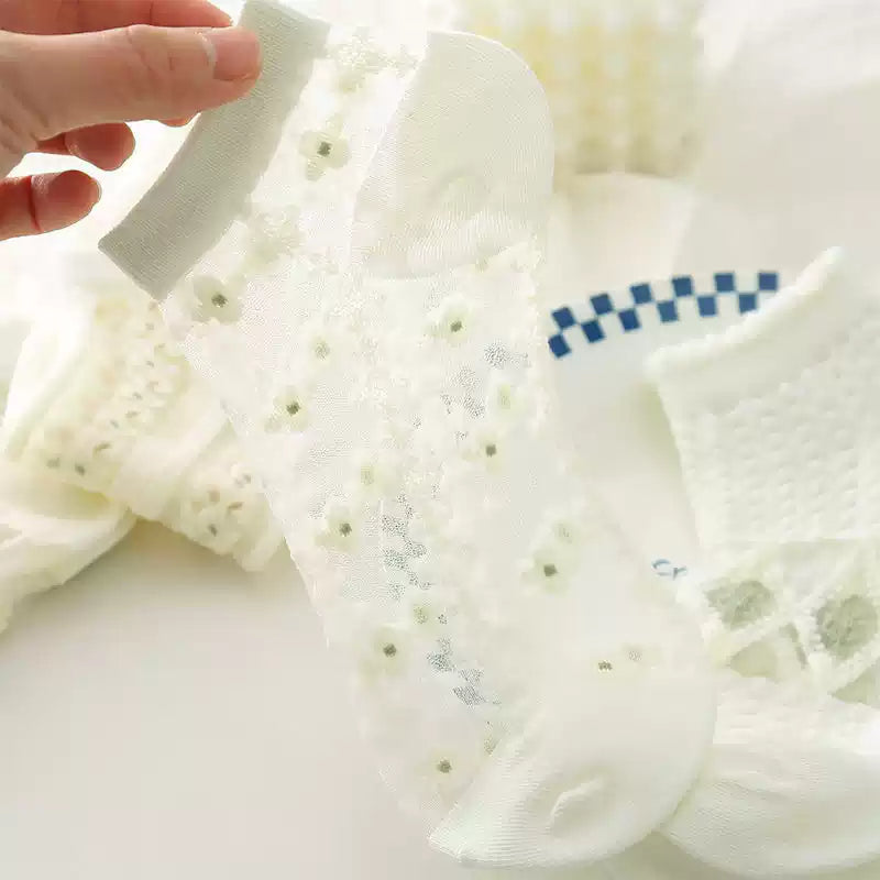 Japanese Sweet Crystal Silk Ankle Socks - 8-Pair 3D Floral Gift Set