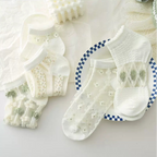 Japanese Sweet Crystal Silk Ankle Socks - 8-Pair 3D Floral Gift Set