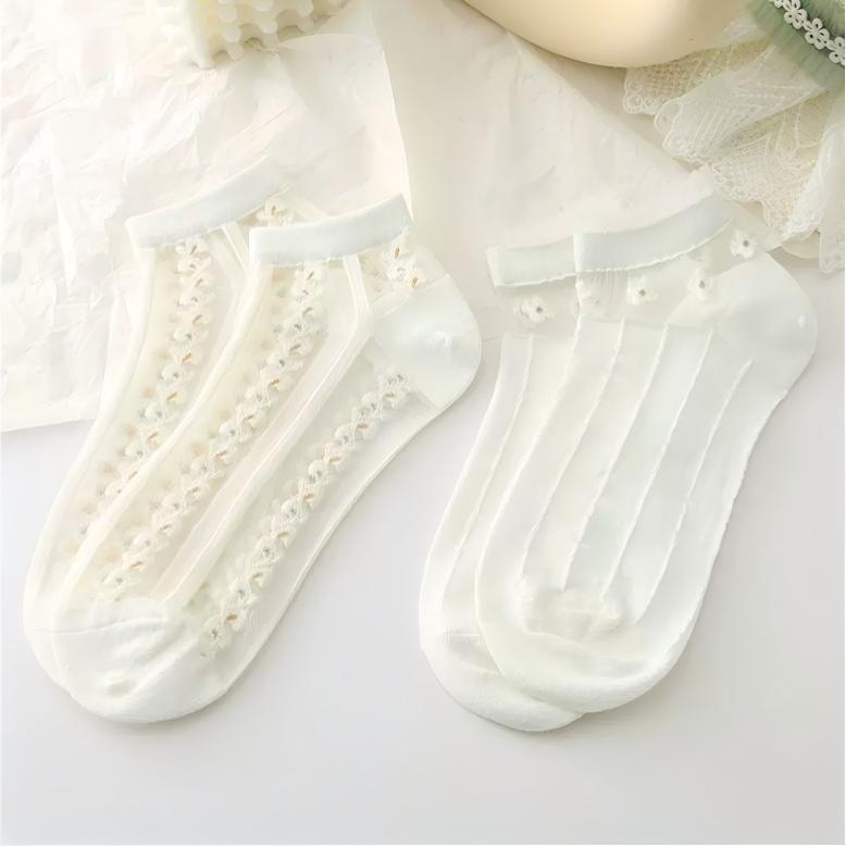 Japanese Sweet Crystal Silk Ankle Socks - 8-Pair 3D Floral Gift Set