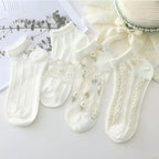 Japanese Sweet Crystal Silk Ankle Socks - 8-Pair 3D Floral Gift Set
