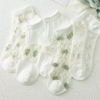 Japanese Sweet Crystal Silk Ankle Socks - 8-Pair 3D Floral Gift Set