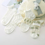 Japanese Sweet Crystal Silk Ankle Socks - 8-Pair 3D Floral Gift Set