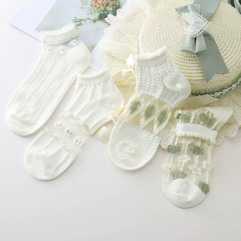 Japanese Sweet Crystal Silk Ankle Socks - 8-Pair 3D Floral Gift Set