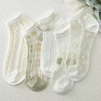 Japanese Sweet Crystal Silk Ankle Socks - 8-Pair 3D Floral Gift Set