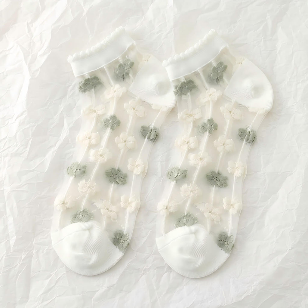 Japanese Sweet Crystal Silk Ankle Socks - 8-Pair 3D Floral Gift Set