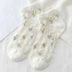 Japanese Sweet Crystal Silk Ankle Socks - 8-Pair 3D Floral Gift Set
