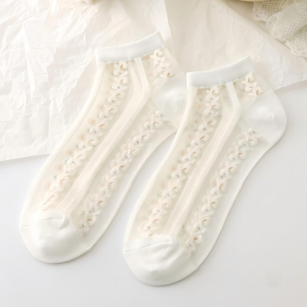 Japanese Sweet Crystal Silk Ankle Socks - 8-Pair 3D Floral Gift Set