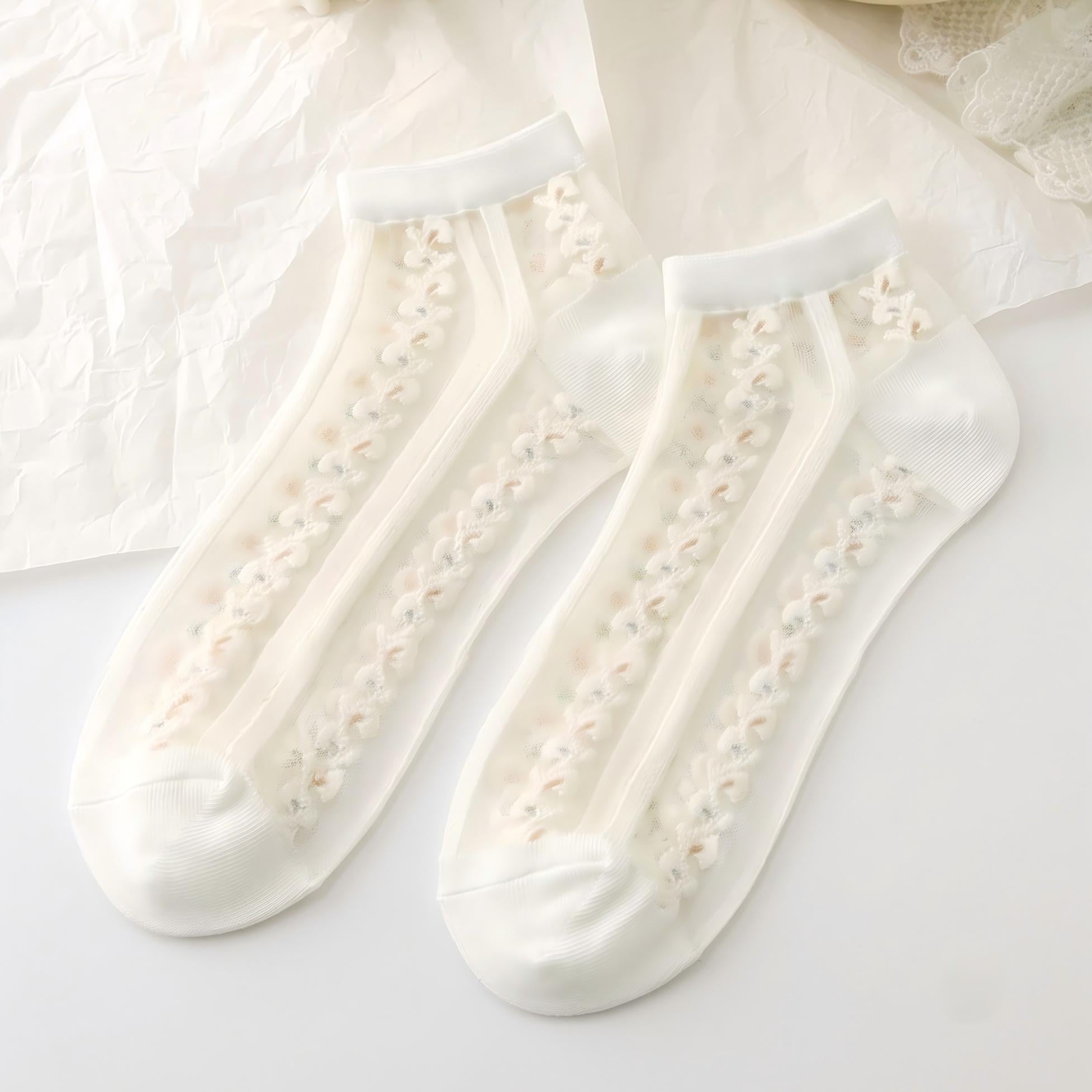 Japanese Sweet Crystal Silk Ankle Socks - 8-Pair 3D Floral Gift Set