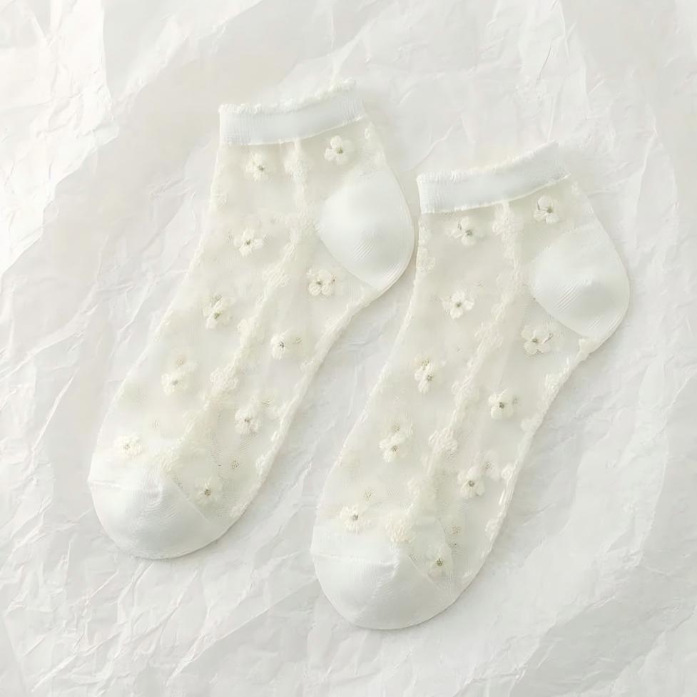 Japanese Sweet Crystal Silk Ankle Socks - 8-Pair 3D Floral Gift Set