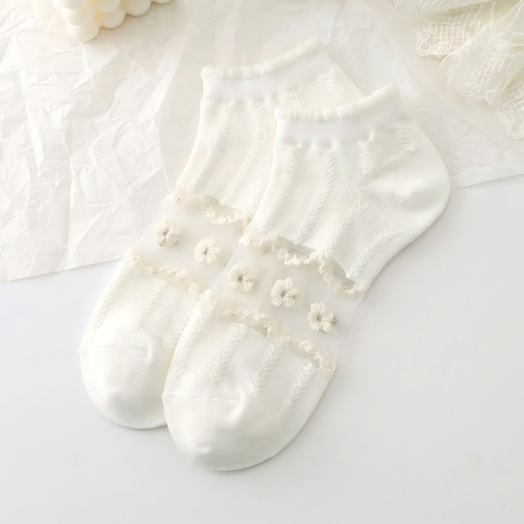 Japanese Sweet Crystal Silk Ankle Socks - 8-Pair 3D Floral Gift Set