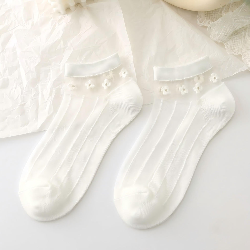Japanese Sweet Crystal Silk Ankle Socks - 8-Pair 3D Floral Gift Set