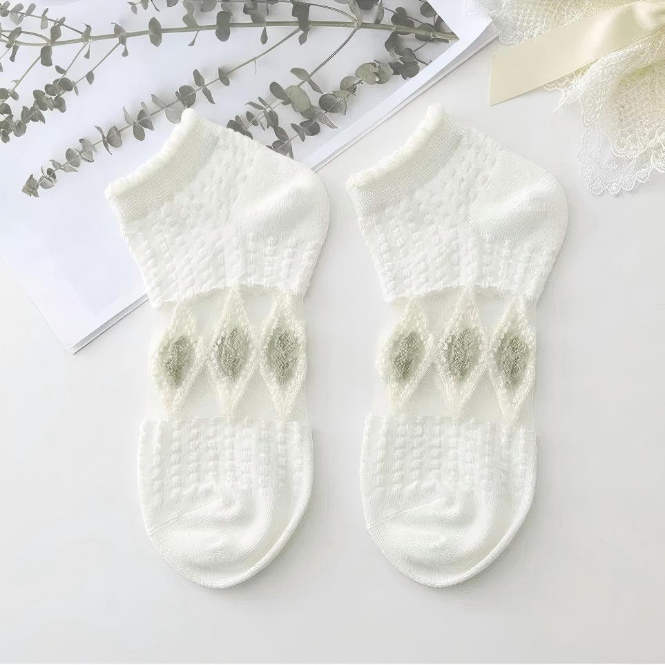 Japanese Sweet Crystal Silk Ankle Socks - 8-Pair 3D Floral Gift Set