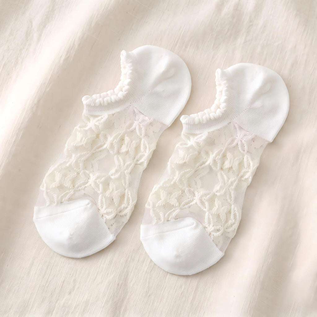 Japanese Sweet Crystal Silk No-Show Socks - 8-Pair Lace Ruffle Gift Set