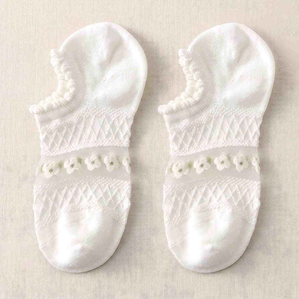 Japanese Sweet Crystal Silk No-Show Socks - 8-Pair Lace Ruffle Gift Set