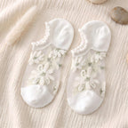 Japanese Sweet Crystal Silk No-Show Socks - 8-Pair Lace Ruffle Gift Set