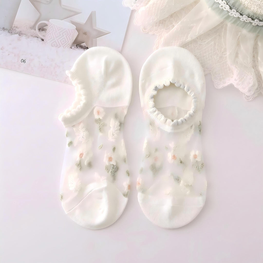 Japanese Sweet Crystal Silk No-Show Socks - 8-Pair Lace Ruffle Gift Set