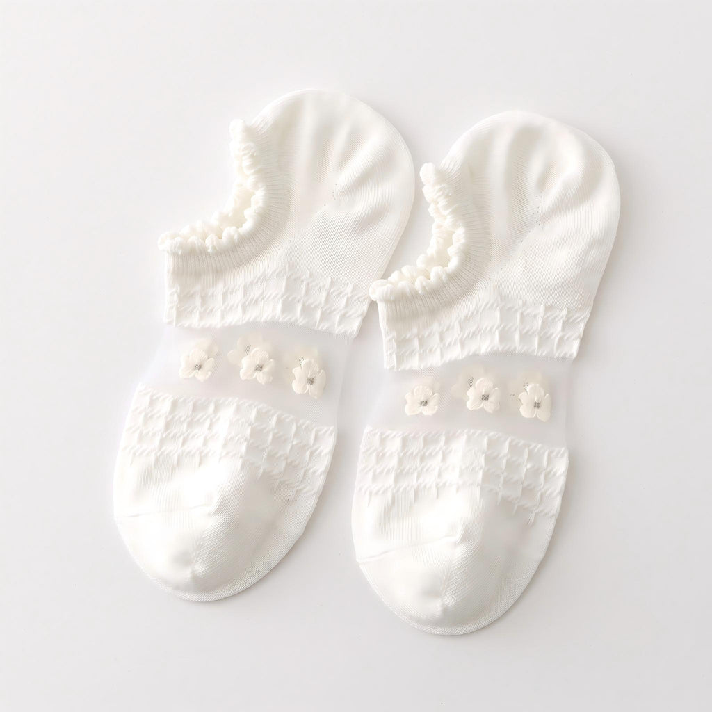 Japanese Sweet Crystal Silk No-Show Socks - 8-Pair Lace Ruffle Gift Set