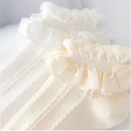 Lolita Bubble Cuff Pointelle Socks - Princess Lace Ruffle Ankle Socks