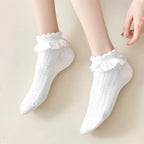 Lolita Bubble Cuff Pointelle Socks - Princess Lace Ruffle Ankle Socks