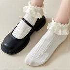 Lolita Bubble Cuff Pointelle Socks - Princess Lace Ruffle Ankle Socks