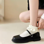 Lolita Bubble Cuff Pointelle Socks - Princess Lace Ruffle Ankle Socks