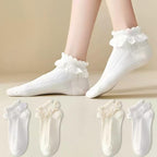Lolita Bubble Cuff Pointelle Socks - Princess Lace Ruffle Ankle Socks
