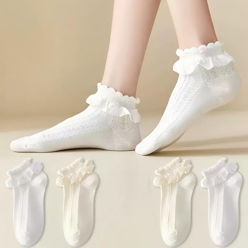 Lolita Bubble Cuff Pointelle Socks - Princess Lace Ruffle Ankle Socks