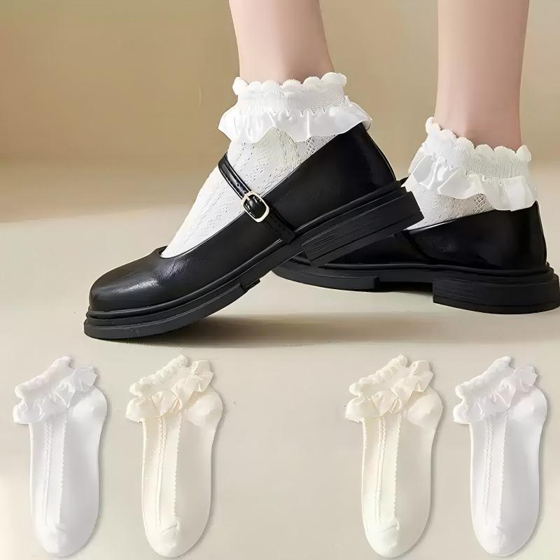 Lolita Bubble Cuff Pointelle Socks - Princess Lace Ruffle Ankle Socks