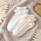 Lolita Bubble Cuff Pointelle Socks - Princess Lace Ruffle Ankle Socks