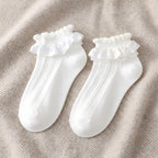 Lolita Bubble Cuff Pointelle Socks - Princess Lace Ruffle Ankle Socks