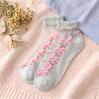 Ditsy Floral Trim Crystal Silk Socks - Scalloped Ruffle No-Show Flat Liner