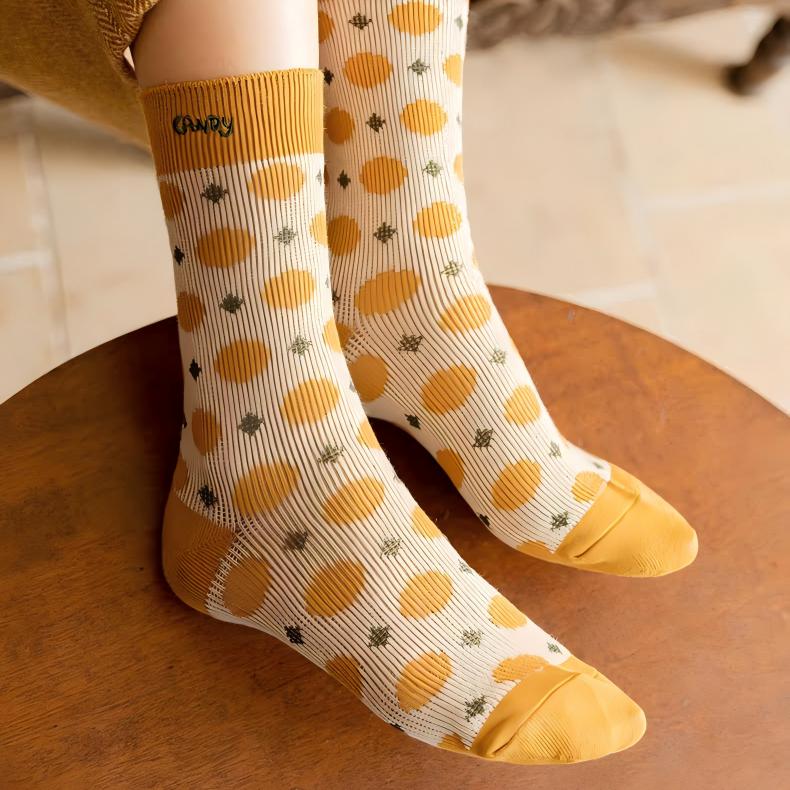 Vintage Geometric Combed Cotton Crew Socks (Set of 4)