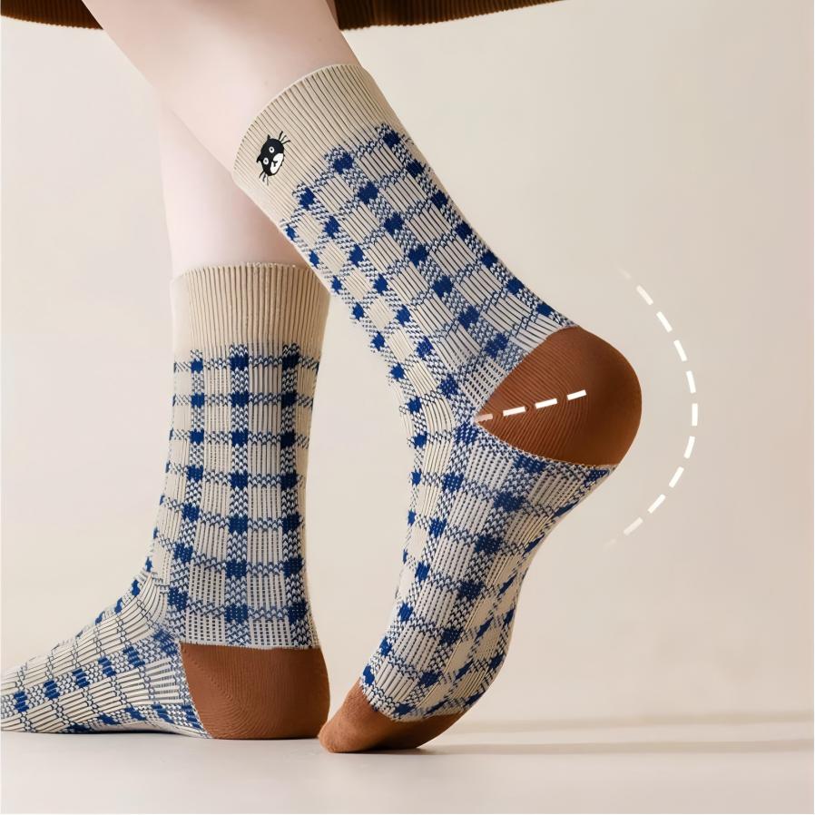 Vintage Geometric Combed Cotton Crew Socks (Set of 4)