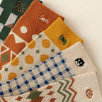 Vintage Geometric Combed Cotton Crew Socks (Set of 4)