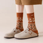 Vintage Geometric Combed Cotton Crew Socks (Set of 4)
