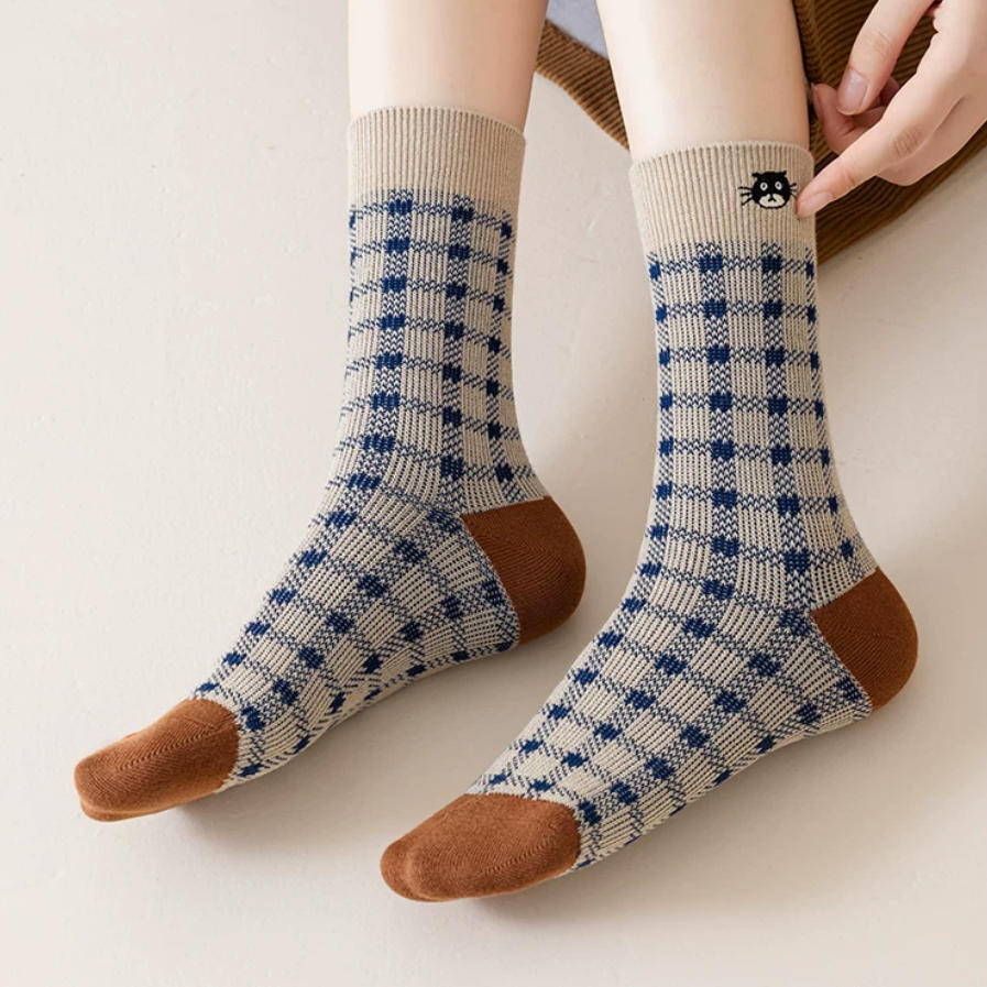 Vintage Geometric Combed Cotton Crew Socks (Set of 4)