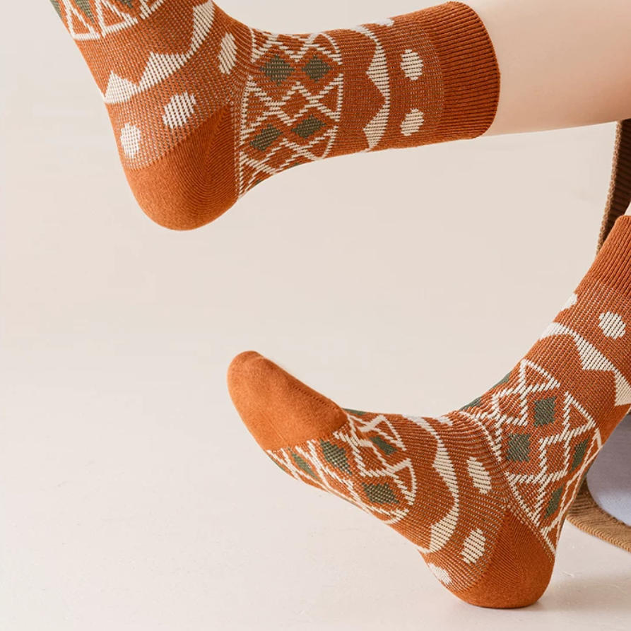 Vintage Geometric Combed Cotton Crew Socks (Set of 4)