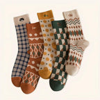 Vintage Geometric Combed Cotton Crew Socks (Set of 4)