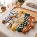 Vintage Geometric Combed Cotton Crew Socks (Set of 4)
