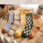 Vintage Geometric Combed Cotton Crew Socks (Set of 4)