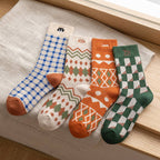 Vintage Geometric Combed Cotton Crew Socks (Set of 4)